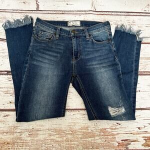 FREE PEOPLE Distressed Skinny Fringe Hem Jeans Sz 0 25